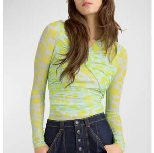 CINQ A SEPT Floral Mesh‎ Long Sleeve Top